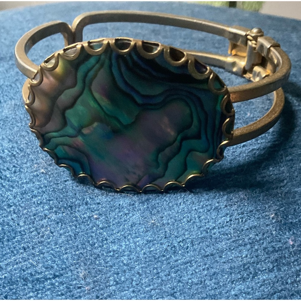 Abalone Shell Brass Toned Hinged Bangle Bracelet
